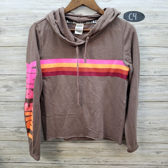 Victoria's Secret Tops - Victoria's Secret Pink Brown Hooded Sweatshirt